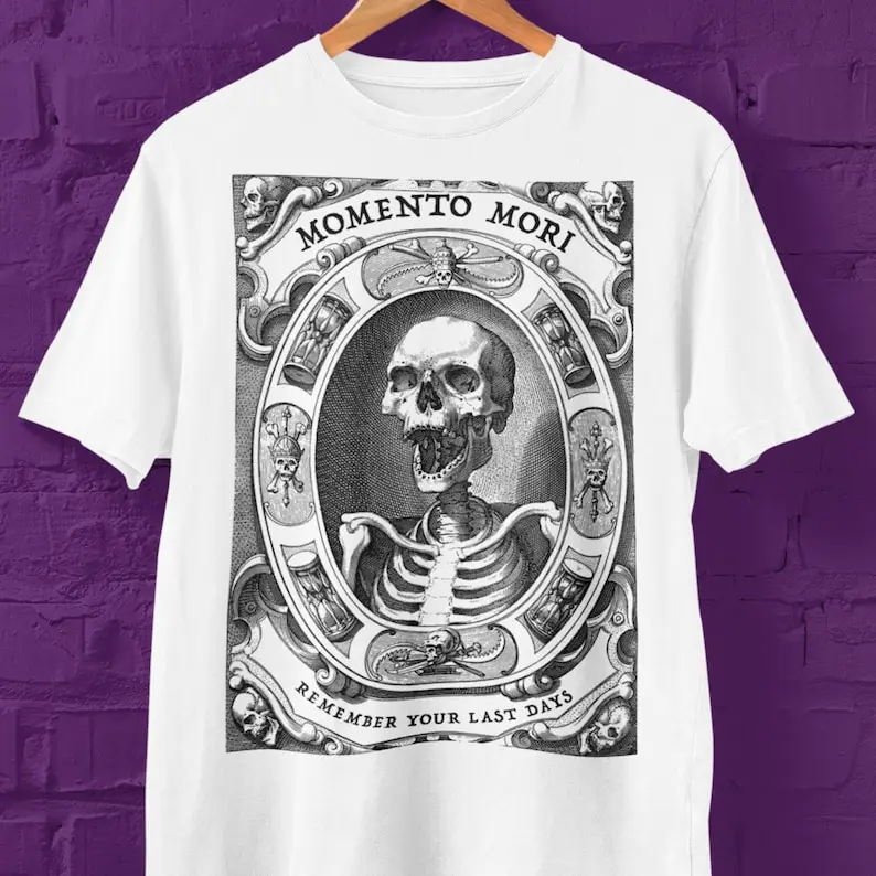 Momento Mori, Remember Your Last Days, Goth, Medieval Wood Cut T Shirt