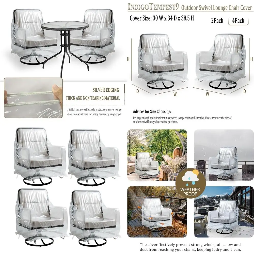 

Прочные прозрачные чехлы из ПВХ для поворотных шезлонгов (4 шт., 30x34x38) для защиты уличной и мебели для животных