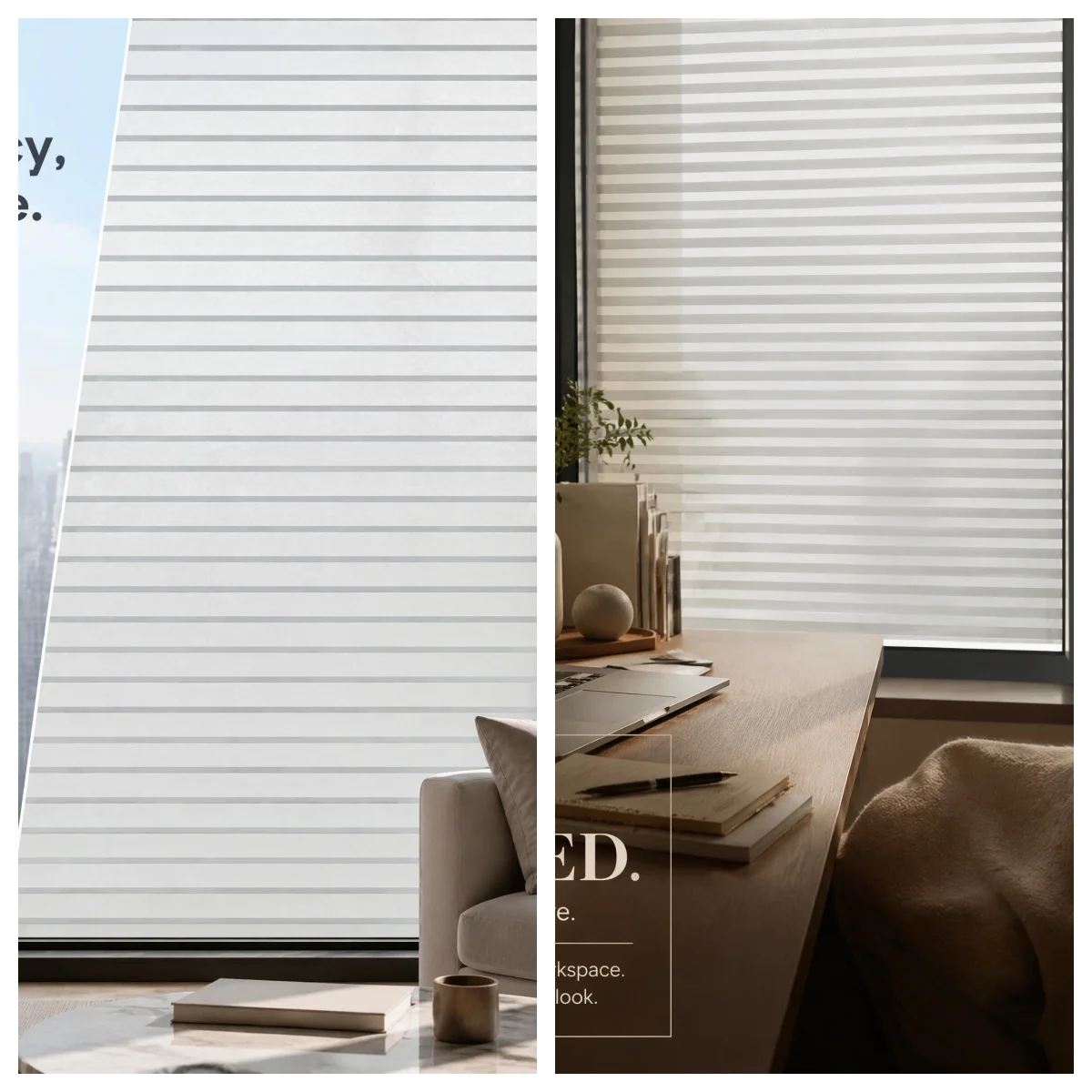 Wide Stripe and Narrow Stripe Self-Adhesive Privacy Window Film Frosted Glass Decor