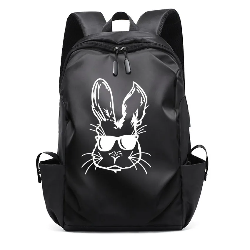 Men Business Laptop Backpack USB Charger Port Waterproof School Bag Rabbit Wearing Sunglasses  Pattern Printed Women Backpacks