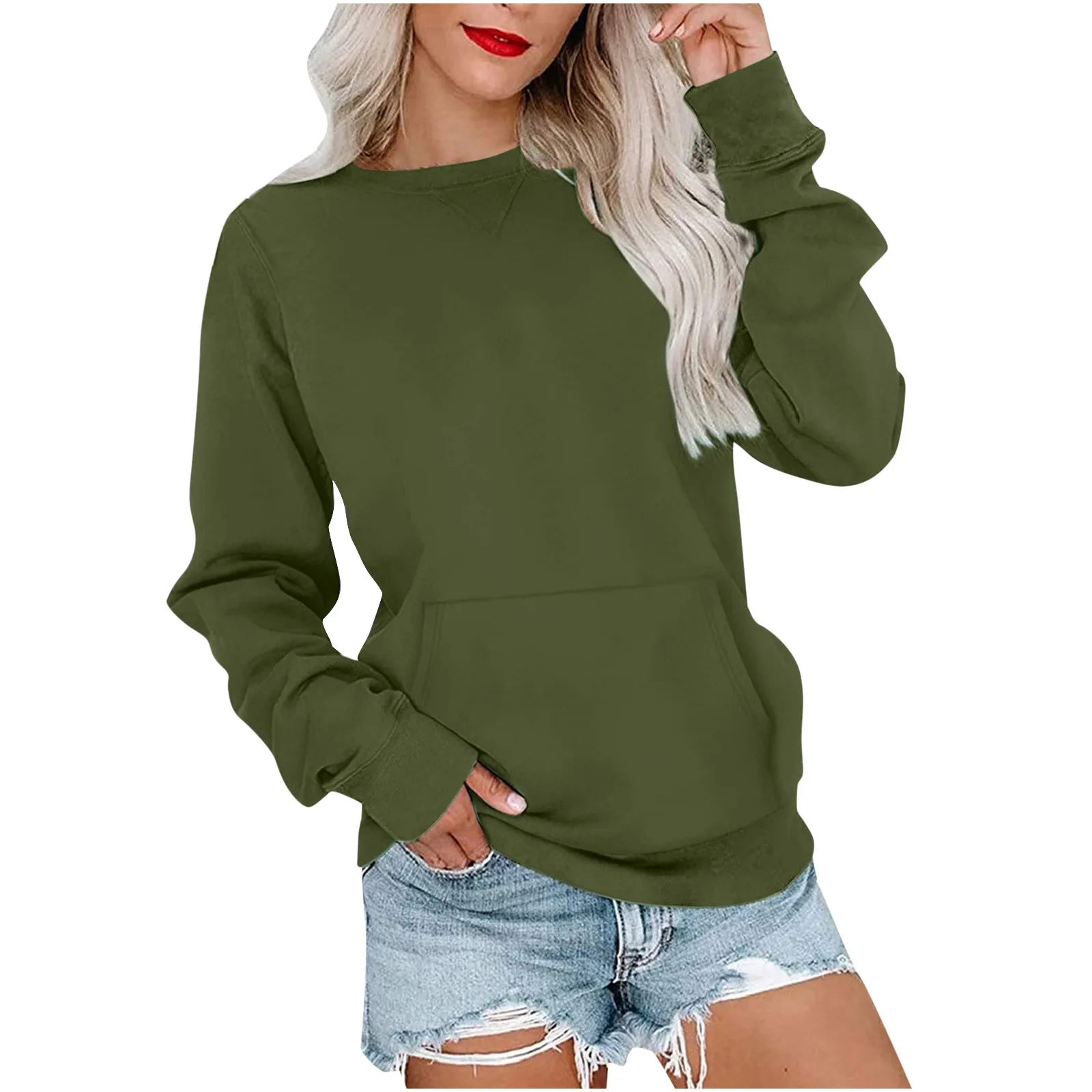 

Solid Color Crew Neck Loose Sweatshirt Women Long Sleeve Casual Fall Winter Top
