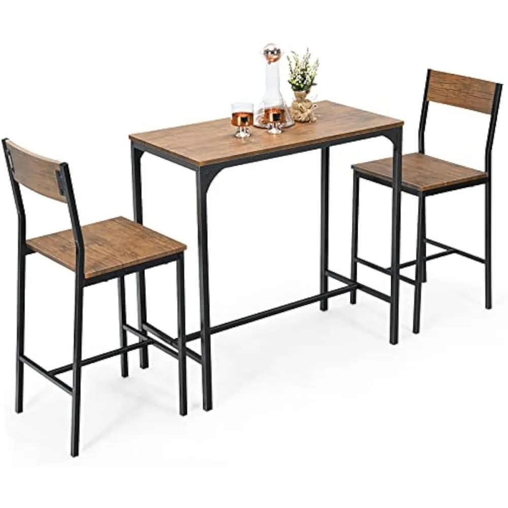 

3 Piece Pub Table Set, Bar Table and Chairs Set of 2, Kitchen Counter Height Dining Table Set, Dinette Set for Small Space Apar