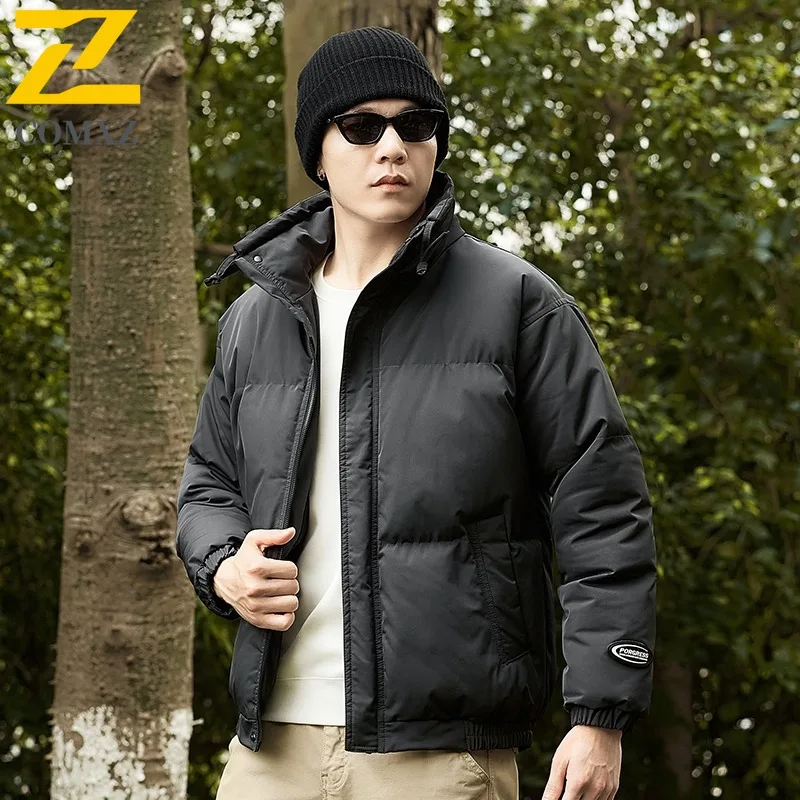 COMXZ 2025 Mens Womens Fleece Lined Thickened Stand Collar Winter Jacket Waterproof Windproof Outdoor Sports Lightweight Coat