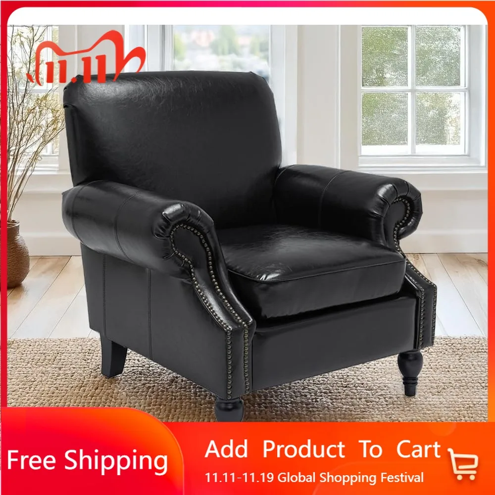 كرسي، كرسي بذراعين بعمق المقعد مقاس 22.4 بوصة مع أذرع دوارة، 36.6 وات * 34.3D * 34.6H كرسي غرفة المعيشة، أرجل خشبية، مجموعة من 1، جلد صناعي #1