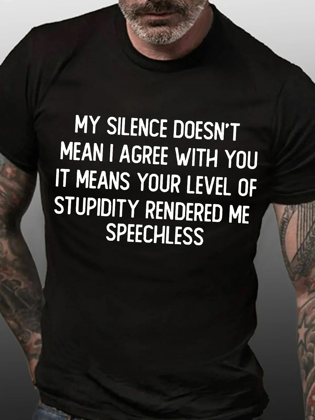 Mens My Silence Doesn’T Mean I Agree With You Funny Graphic Print Casual Text Letters Cotton T-Shirt