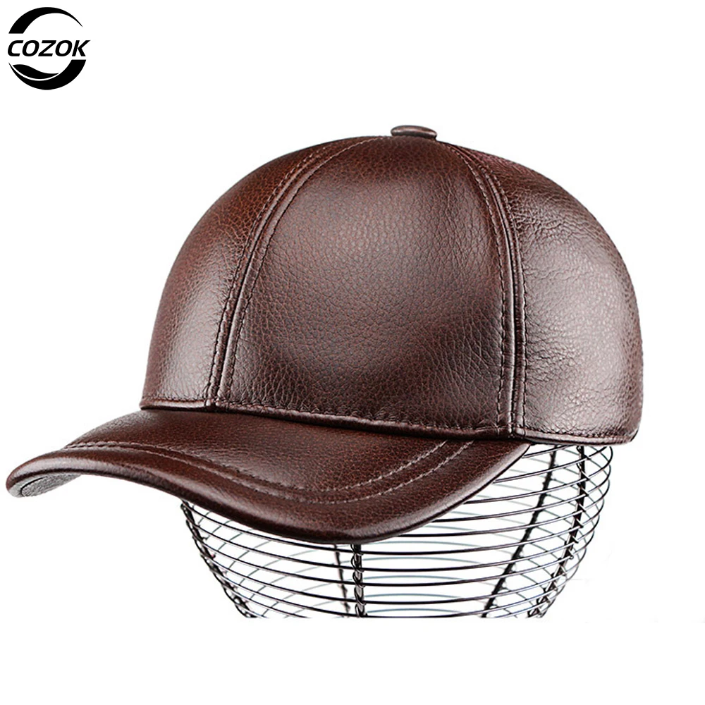 

Wholesale Genuine Leather Baseball Cap Men Women Black Cowhide Hat Snapback Adjustable Autumn Winter Real Leather Peaked Hats