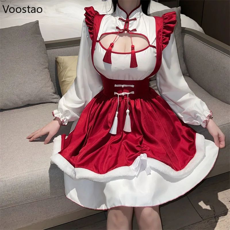 Japanese Lolita Dress Women Sweet Tassels Maid Unifrom Cosplay Costumes Harajuku Ruffles Long Sleeve Y2k Party Mini Dresses Sets