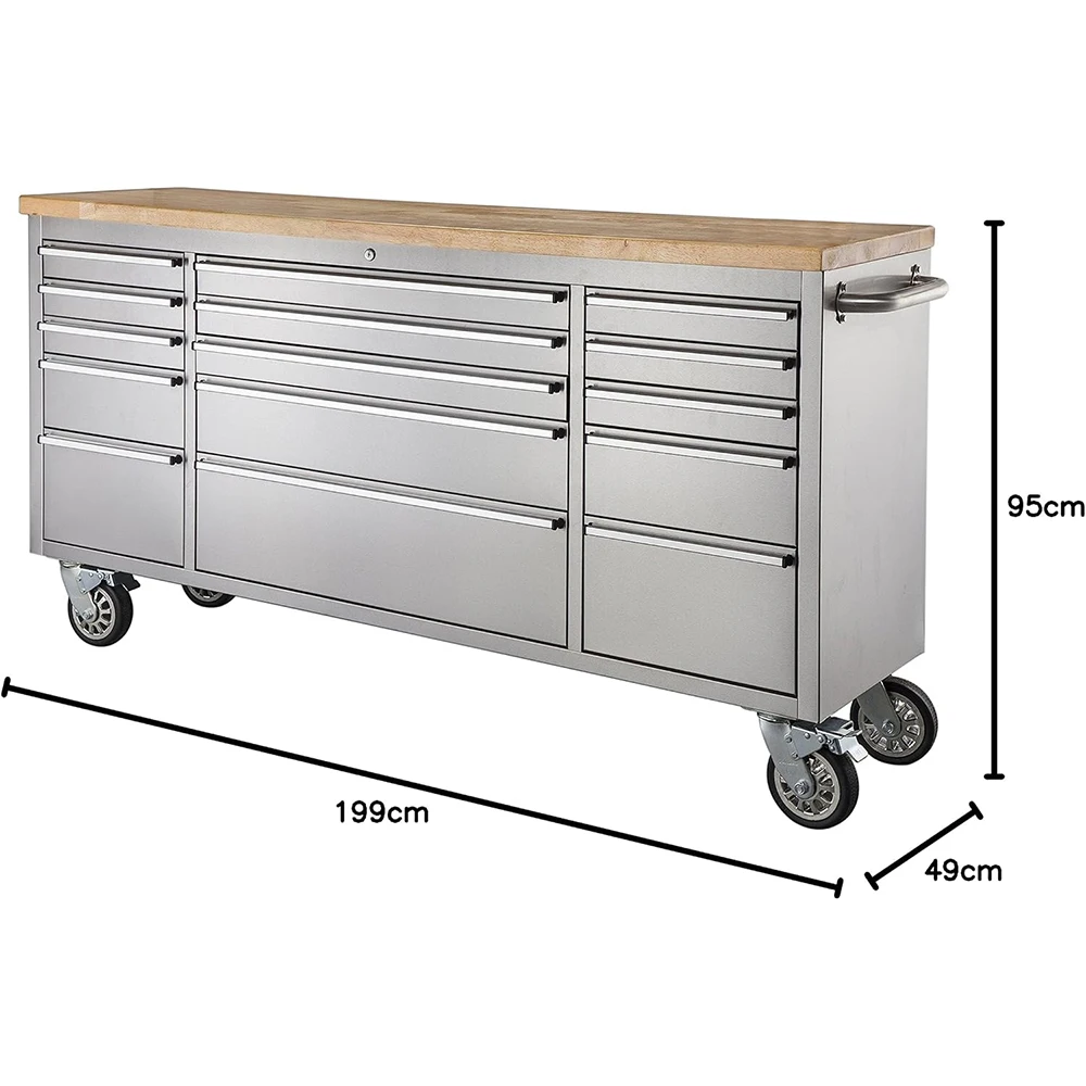 Silver 14 Drawers Premium Rolling Tool Cabinet Large Tool For Garage Workshop Use