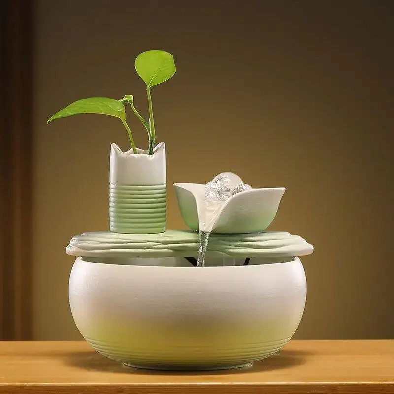 #Chinese Ceramic Small Flowing Water Ornament Circulating Feng Shui Ball Modern Minimalist Office Desktop Fortune Fountain