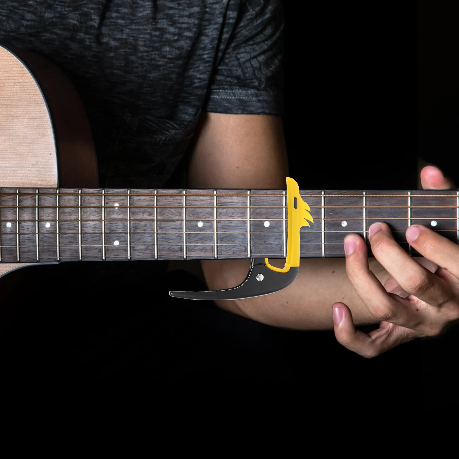 1 conjunto capo com palhetas para guitarra folk, acessório de afinação, leve, durável, ajuste de liberação rápida, compatível com acústico