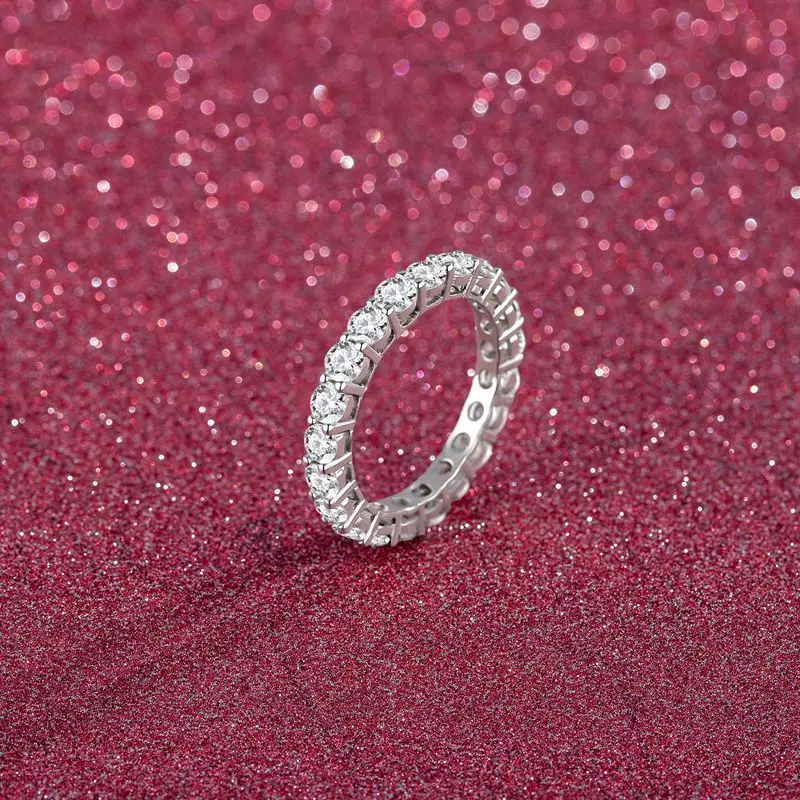 Simple Workplace Full Eternity Straight Band Ring Single 0.1 Carat For Women, Moissanite PT950 Platinum Low-key Office Jewelry