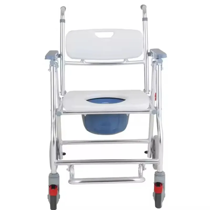 Aluminum Accessible Transport Toilet Wheelchair Commode Waterproof Portable Bathroom Safety Equipment Sturdy Frame Wheel Chair