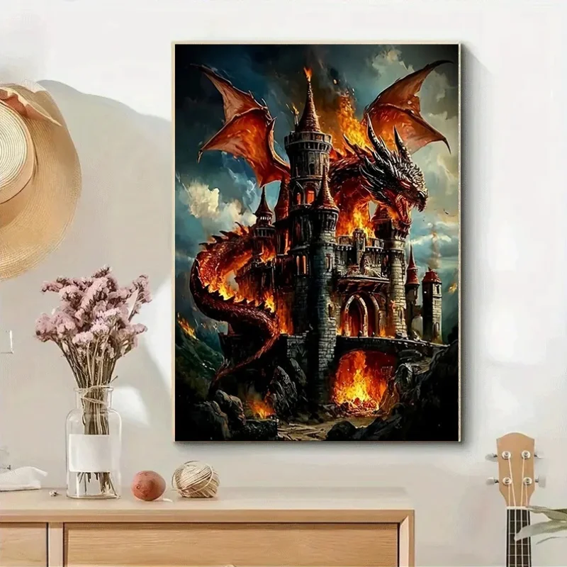 1000ピース 中世ファンタジー ドラゴン＆キャッスル パズル - 大規模で難しい1000ピースパズル、炎を吐くドラゴン、複雑な城、ドラゴン付き