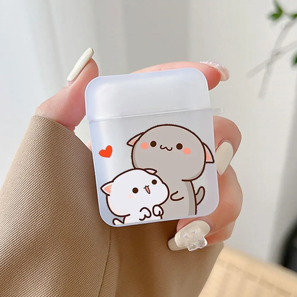 Cartoon Peach Mochi Cat Couple Case for Airpods Pro 2 1 Wireless Bluetooth Charging Box for Apple Airpod 3 Earphone Paired Cover