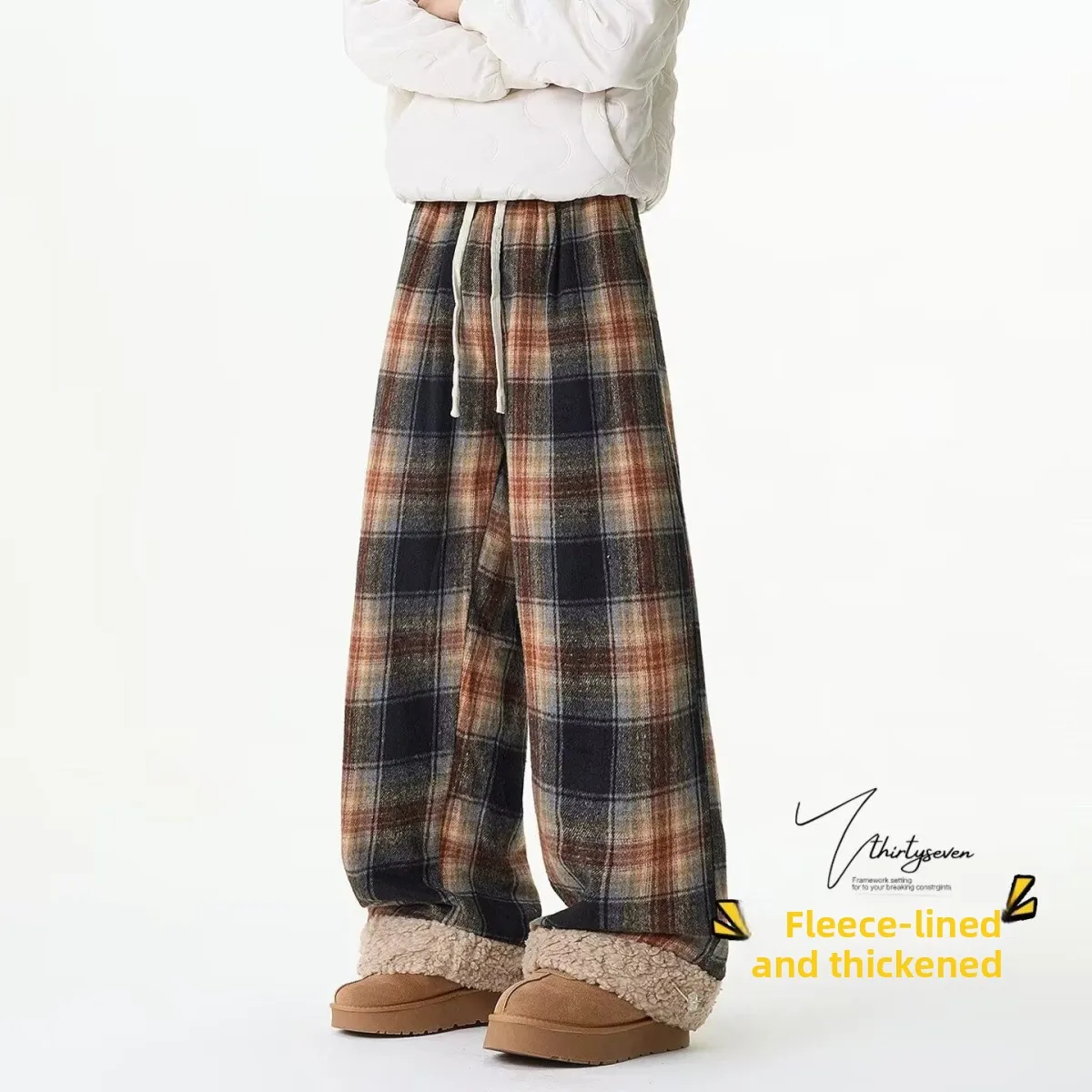 

American Retro Plaid Straight Leg Casual Pants Men Women Lazy Spring Autumn Winter Loose Teen Wide Leg Long Pants