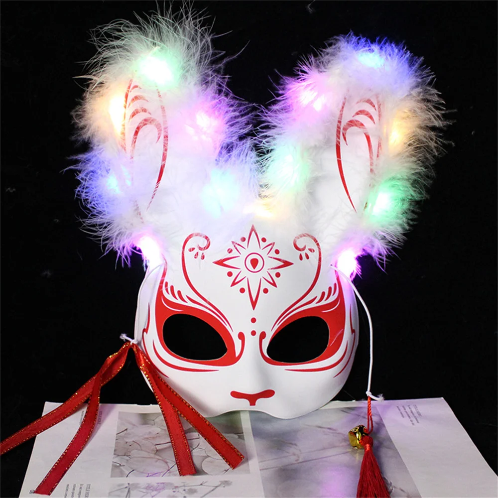 Luminous Led Bunny Mask Japanese Cosplay Flashing Eye Mask Rave Costume Anime Half Face Masks Masquerade Festival Party Props