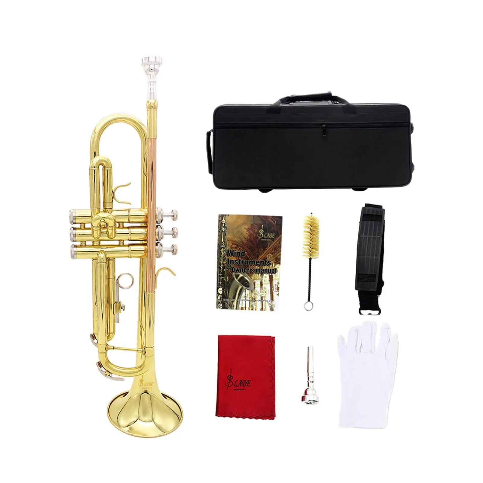 B Flat Standard Trumpet Set Brass Trumpet Instrument Birthday Gifts Classic Western Instruments for Beginner Orchestra Band