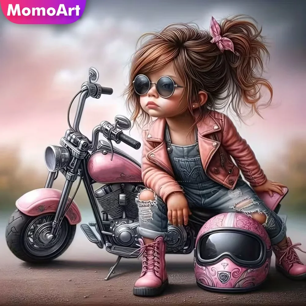 Momoart Diamant-Mosaik Mädchenporträt DIY Diamantmalerei Motorrad Kreuzstich-Sets Stickerei Cartoon-Dekoration für Zuhause