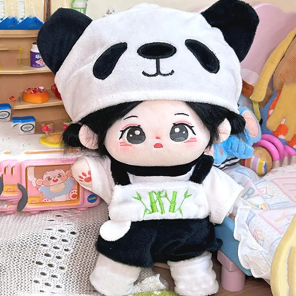 Algodão pijama com suspensórios panda para boneca, pelúcia acessórios do brinquedo, 20cm, diy