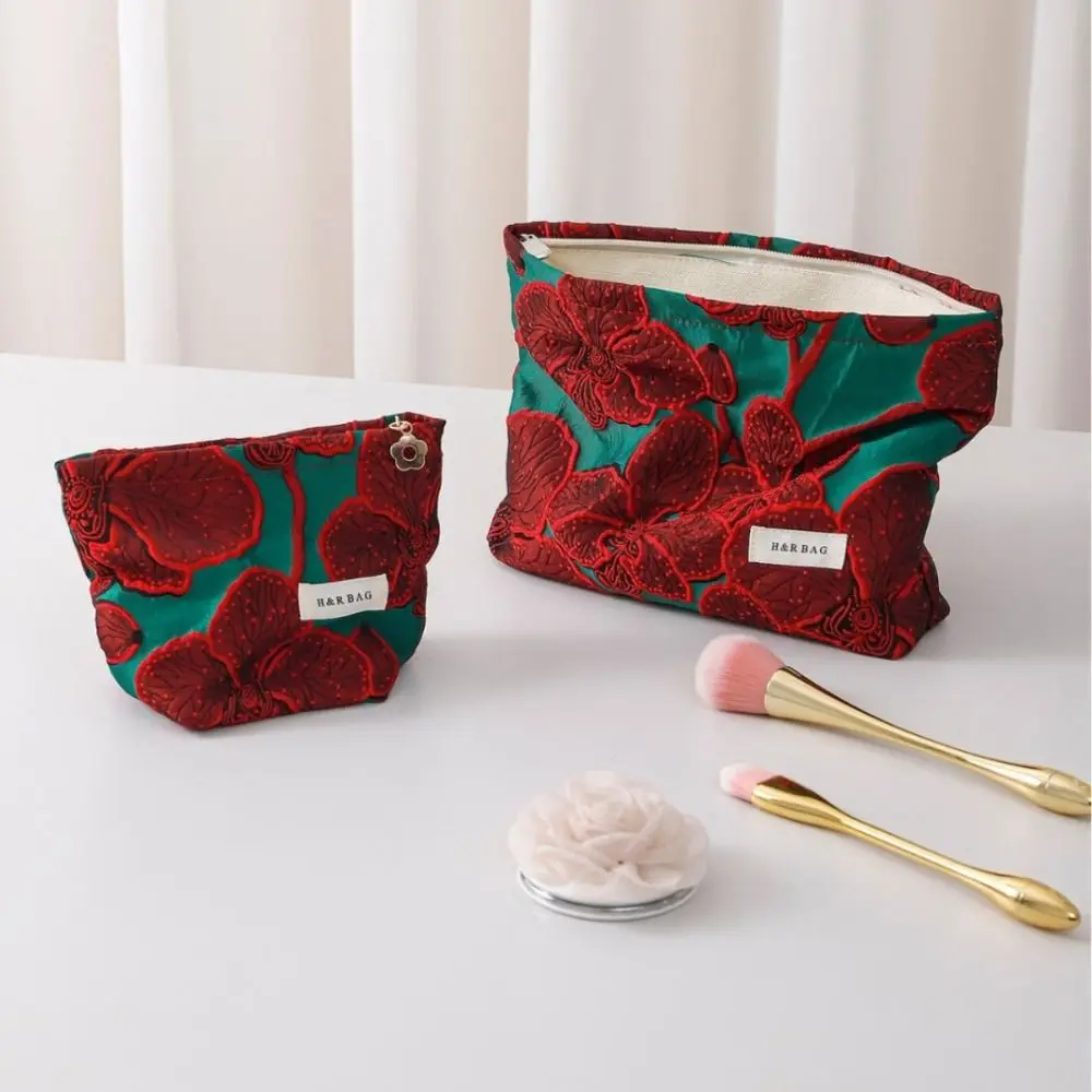 

Fashion Retro Chinese Red Makeup Bag Large Capacity Portable Cosmetic Organizer Pouch Jewelry Handbag Travel Coin Key Bag