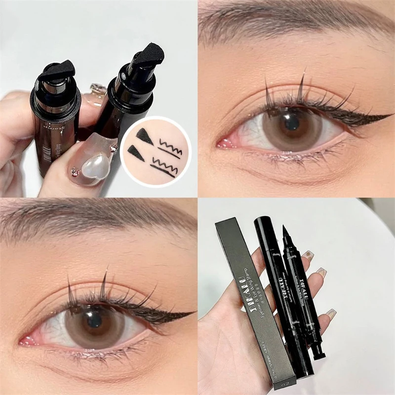 Black Double-ended Quick-drying Triangle Star Seal Eyeliner Pen Waterproof Lasting Non-smudge Liquid Eye Liner Pencil Cosmetic