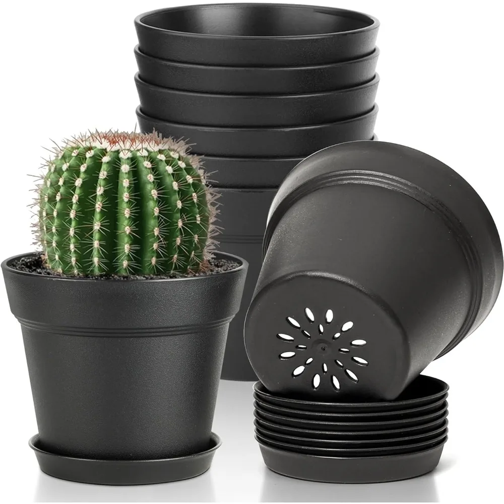 

4 Inch Plant Pots 8-Pack, Small Flower Pots with Drainage Hole and Saucer, Decorative Nursery Pot Bulk for African Violet, S