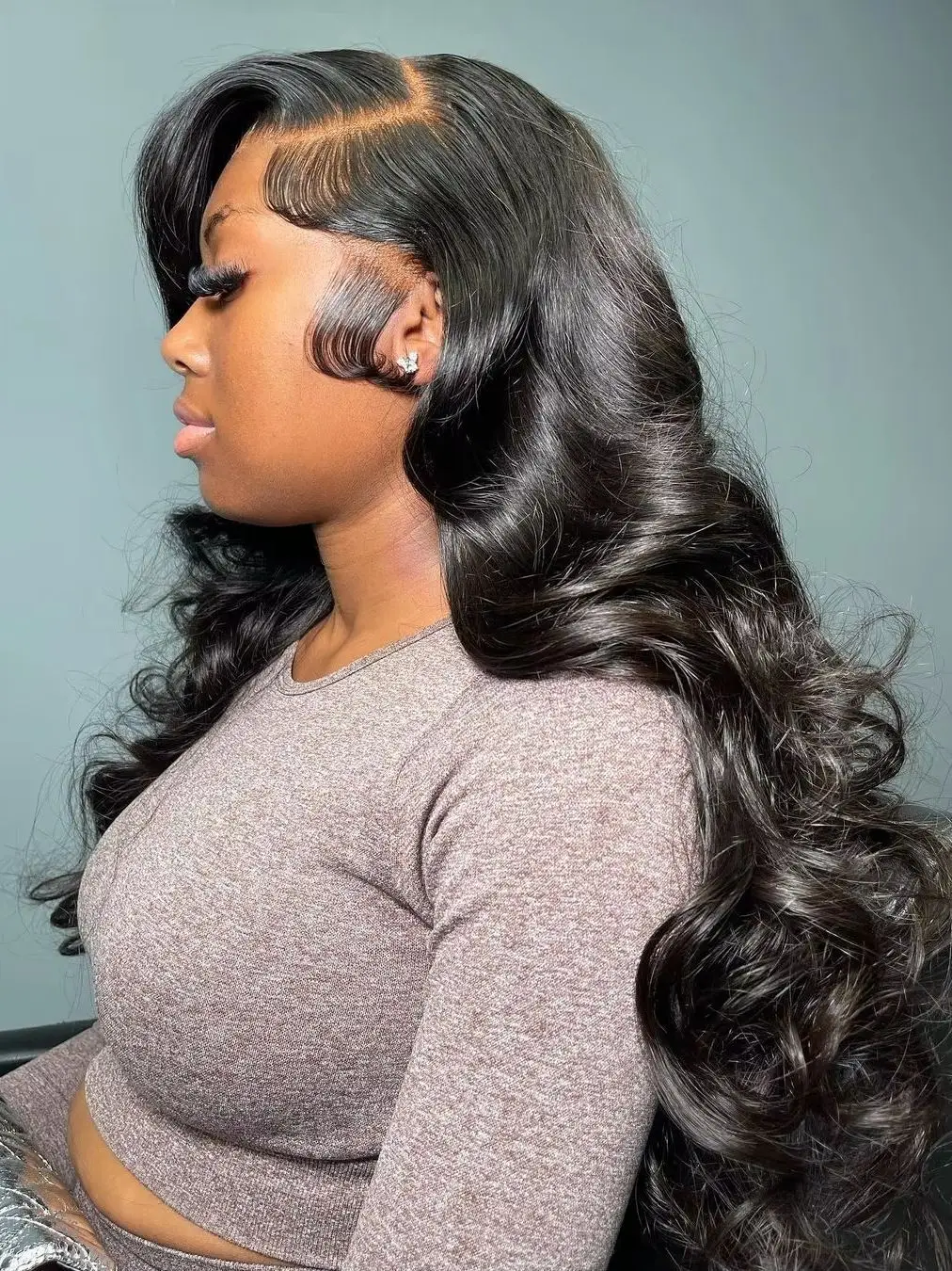 Peluca de cabello humano brasileño pre-arrancado con ondas corporales, densidad 180%, frontal de encaje 13x6, efecto húmedo y ondulado, 30-32