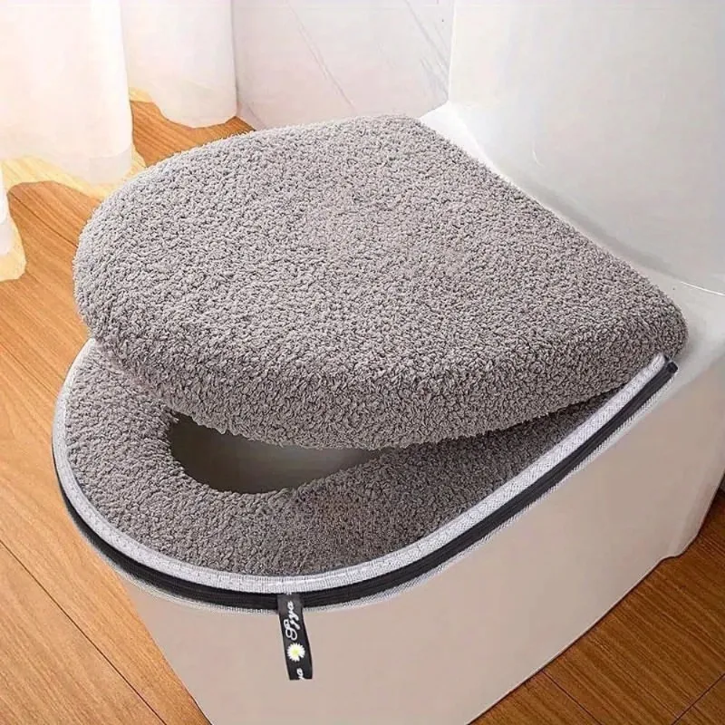 1pcs Toilet Seat Cushion Winter Thickened Double with Zipper Handle Machine Washable Universal Home Use Toilet Set Accessories