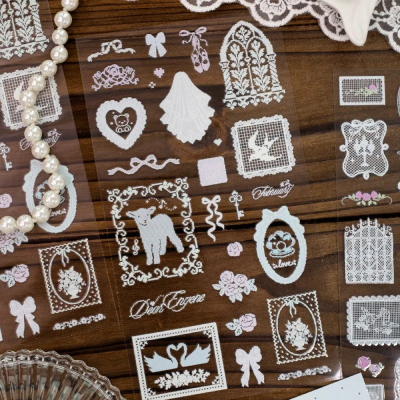 1 Pc Vintage Rose Lace Transfer Stickers: Retro Girly Floral Frames, DIY Scrapbooking Album & Journal Decoration, Craft Supplies