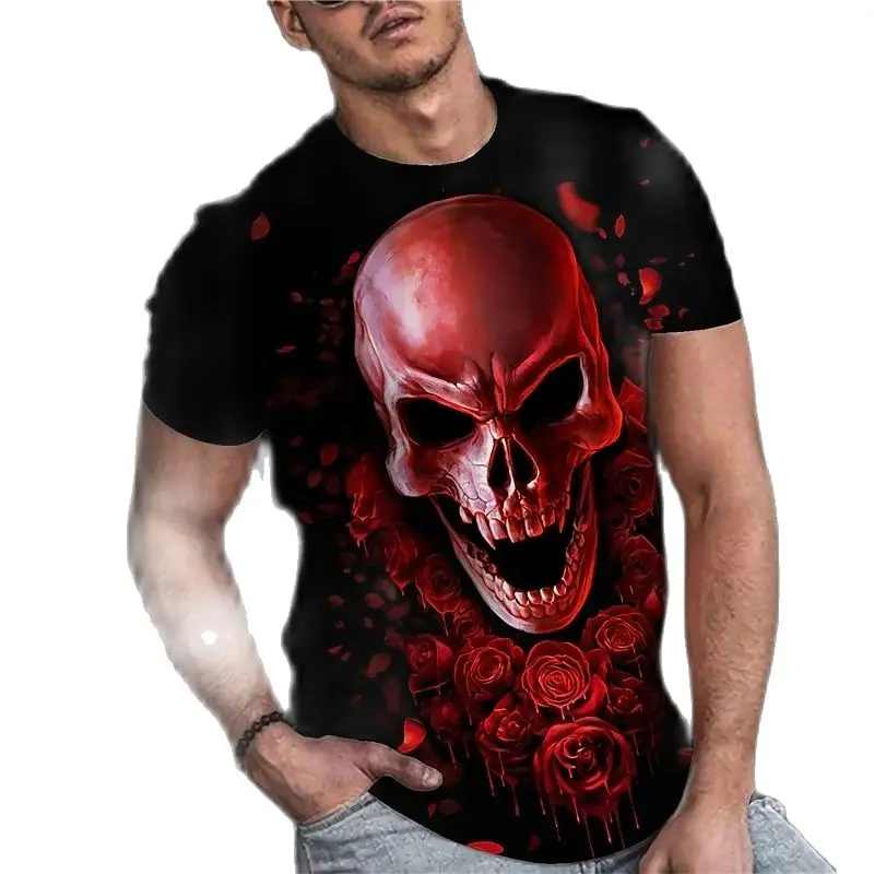 Vintage Horror 3d Skull Print Men\'s T-shirt Summer Classic Casual O Neck Short Sleeve Fashion Loose Oversized Tops Tee Shirt Men