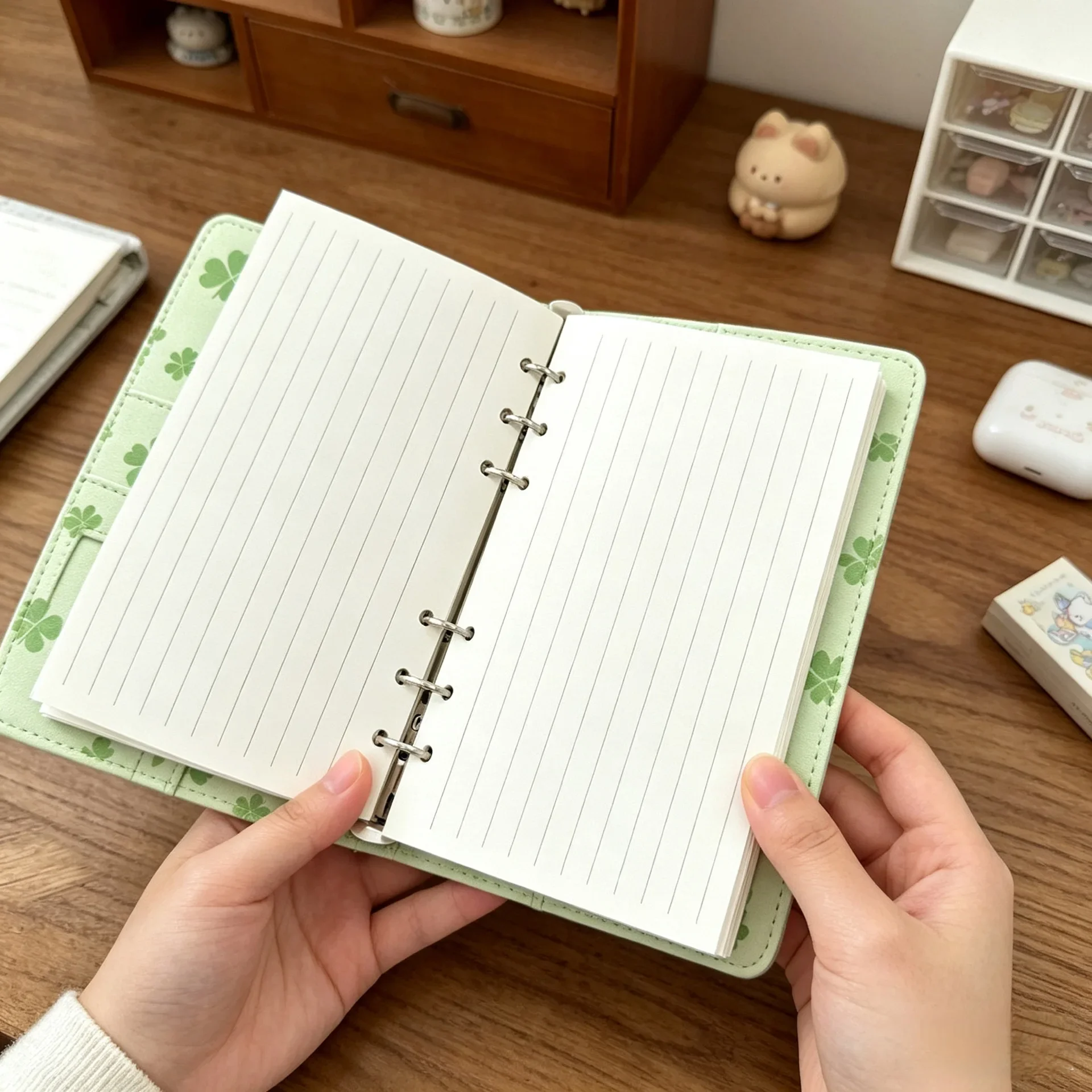 A6 Green Four-Leaf Clover Loose-Leaf Notebook for Students Portable Diary Journal Sketchbook Notebook