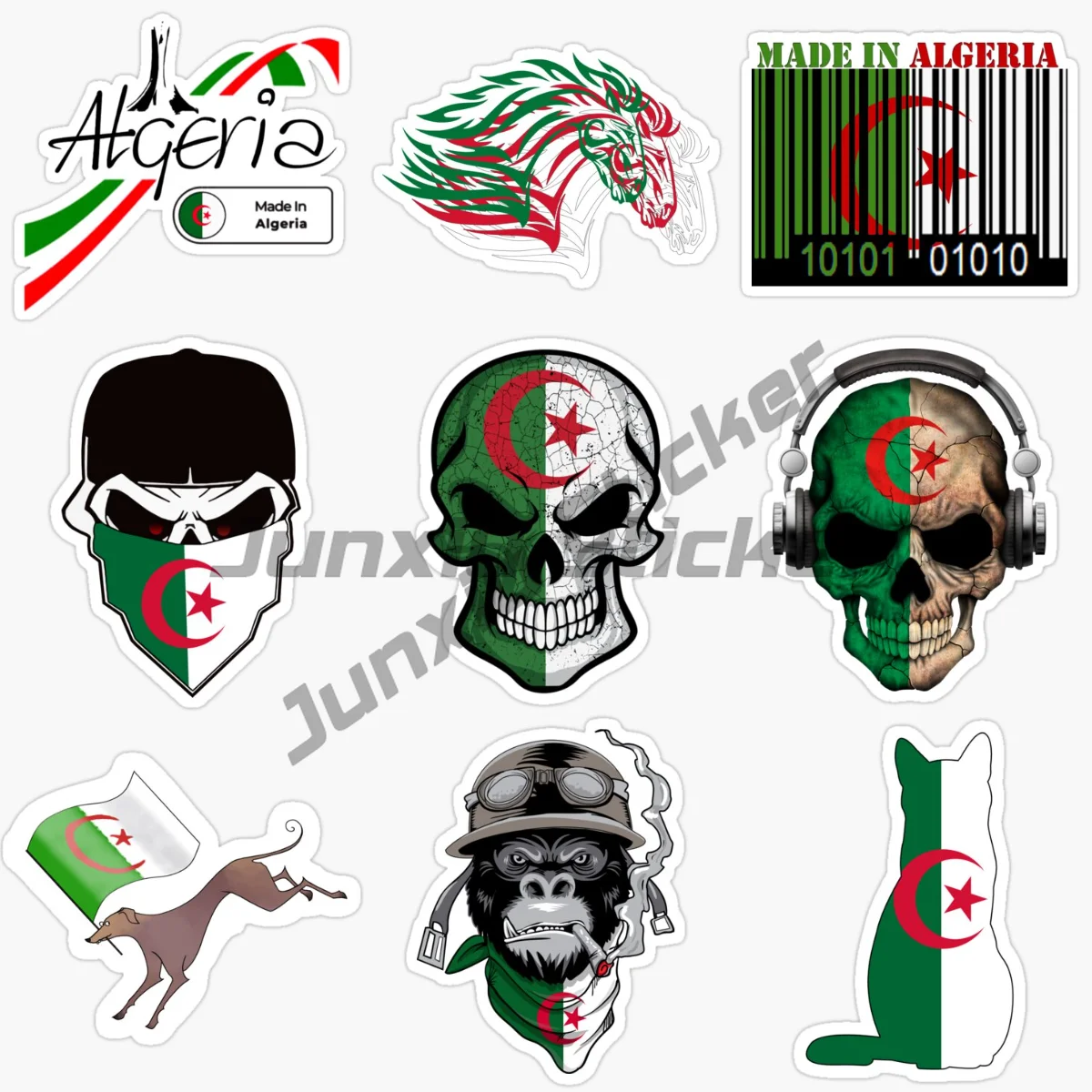 Autocollant auto-adhésif en vinyle, carte du crâne d'ALGERIA, drapeau National et emblème, pour