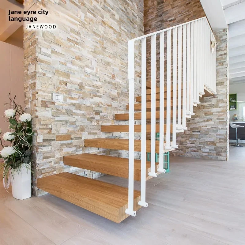 custom.Customized Floating Steel-Wood Staircase Indoor Loft Interiors & Duplex Villas Straight Design with Custom