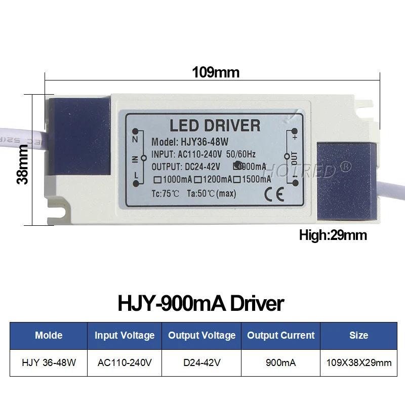 LED 드라이버 전원 공급 장치, 광 변압기 출력 DC24-42V, 외부 드라이버 DC 커넥터, 36W, 40W, 45W, 48W, 50W, 900mA, 1200mA, 1500mA