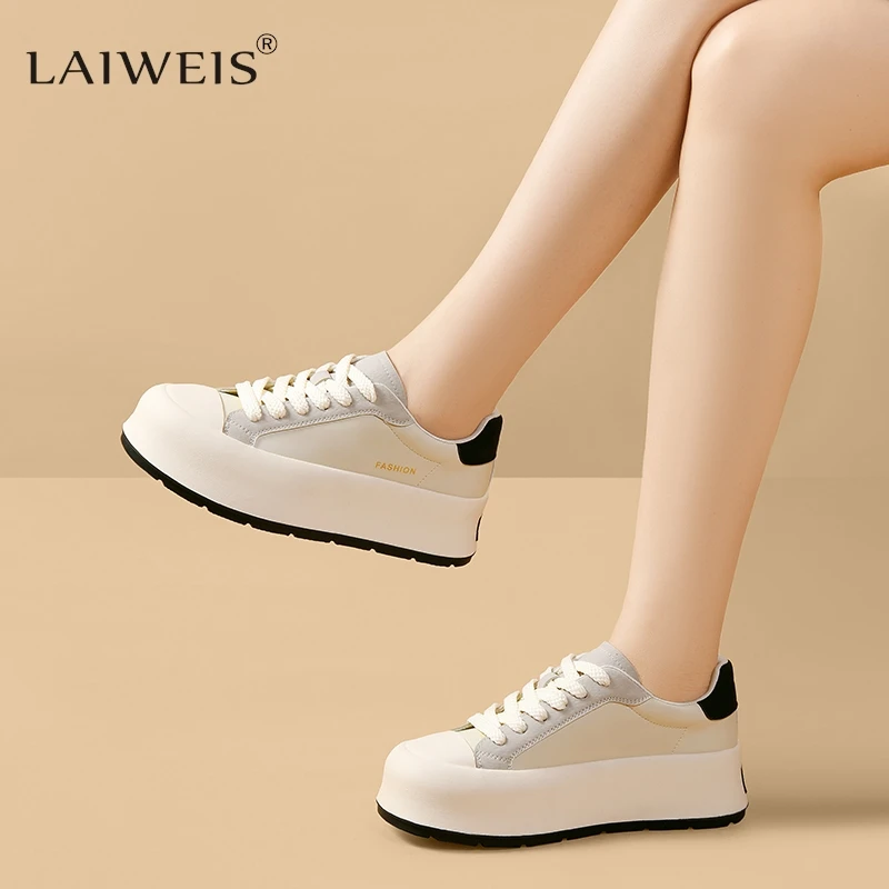 

High-quality Genuine Leather Women's Shoes 4.5cm Women Casual Sneakers Platform Tennis Shoes Vulcanized Shoes Zapatillas Mujer