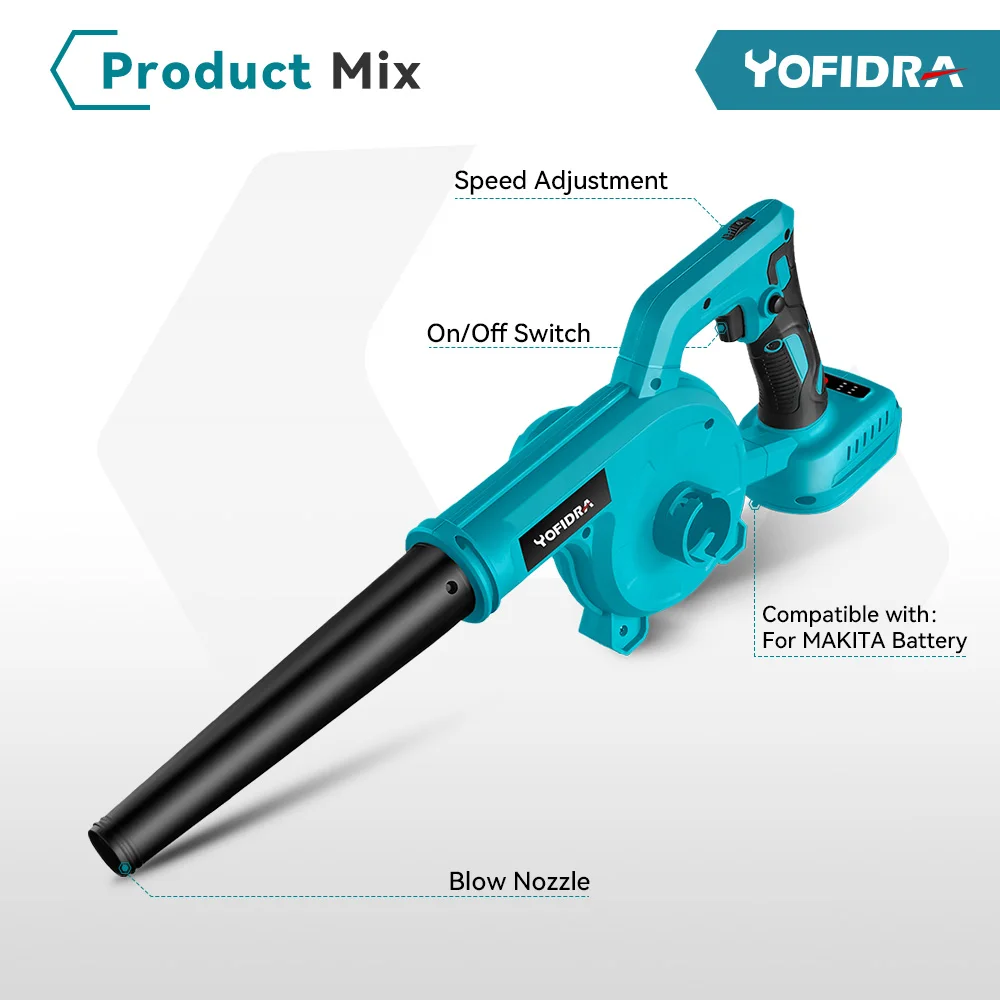 Yofidra Brushless Electric Blower 6 Gears Adjustable Cordless Fallen Leaves /Snow Garden Sweeper Tools For Makita 18V Battery