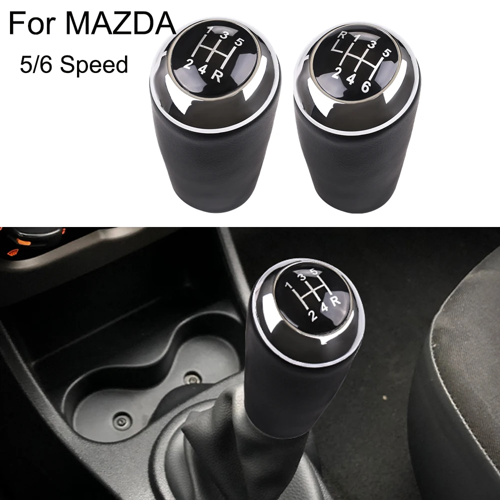 5/6-speed Gear Shift Knob For Mazda 3 BK BL CW 6 5 3Series CX-7 Mx-5 Leather Gear Lever Arm Head Ball Car Parts Shift Knob Black