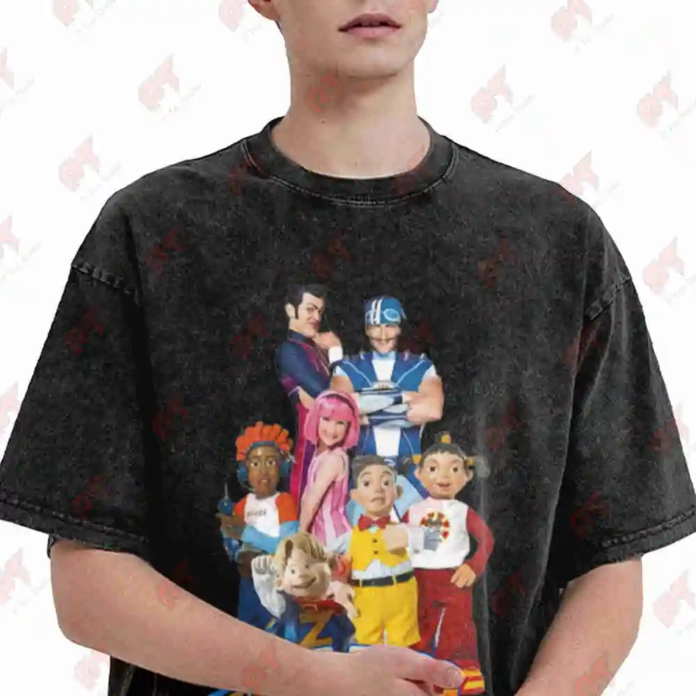 Lazy Town Stephanie Sportacus Childrens TV Vintage Washed Tee Pure Cotton T-Shirt