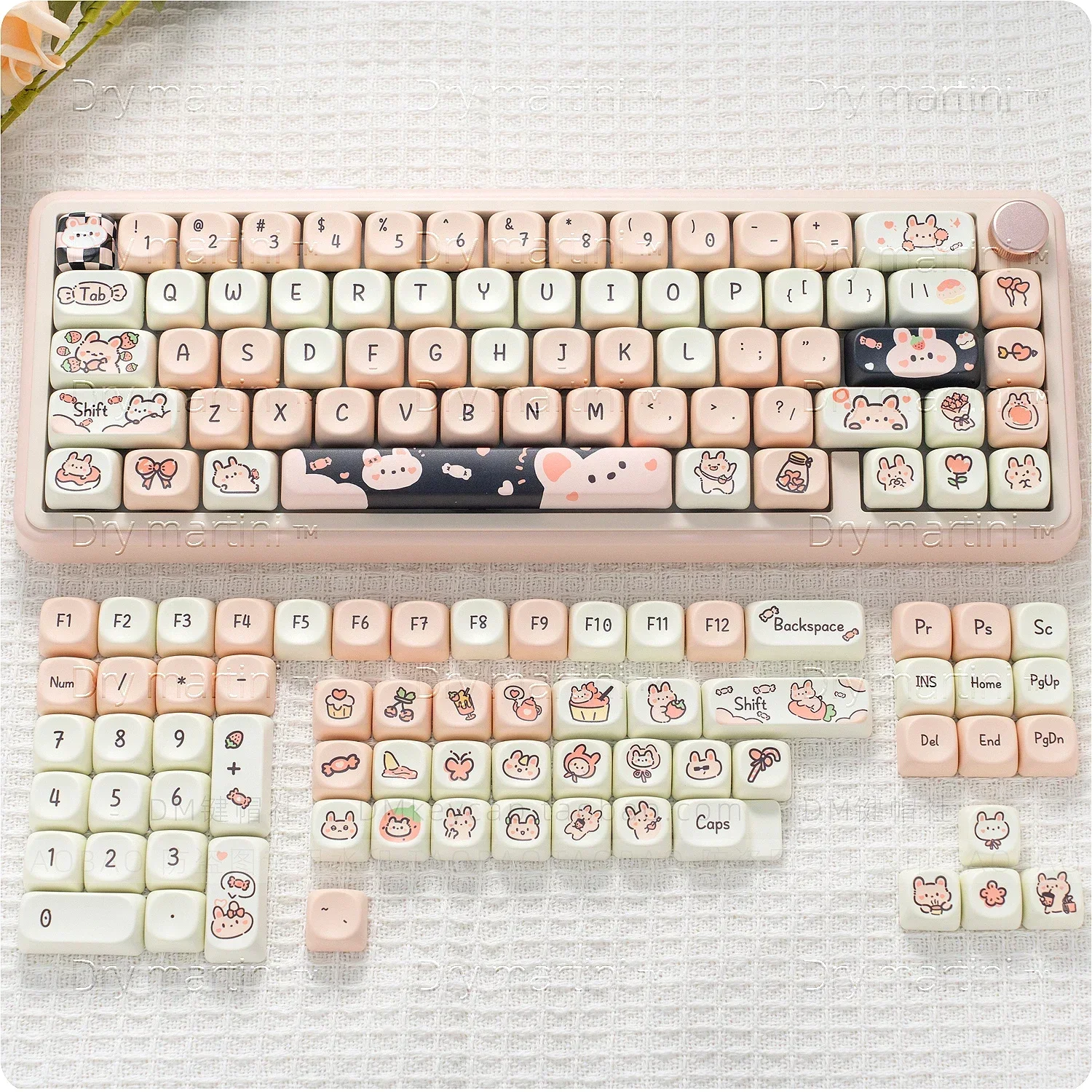 Black powder milk candy rabbit keycaps PBT sugar cube heat sublimation for HI75 61 64 84 104 108 F87 and other keyboards