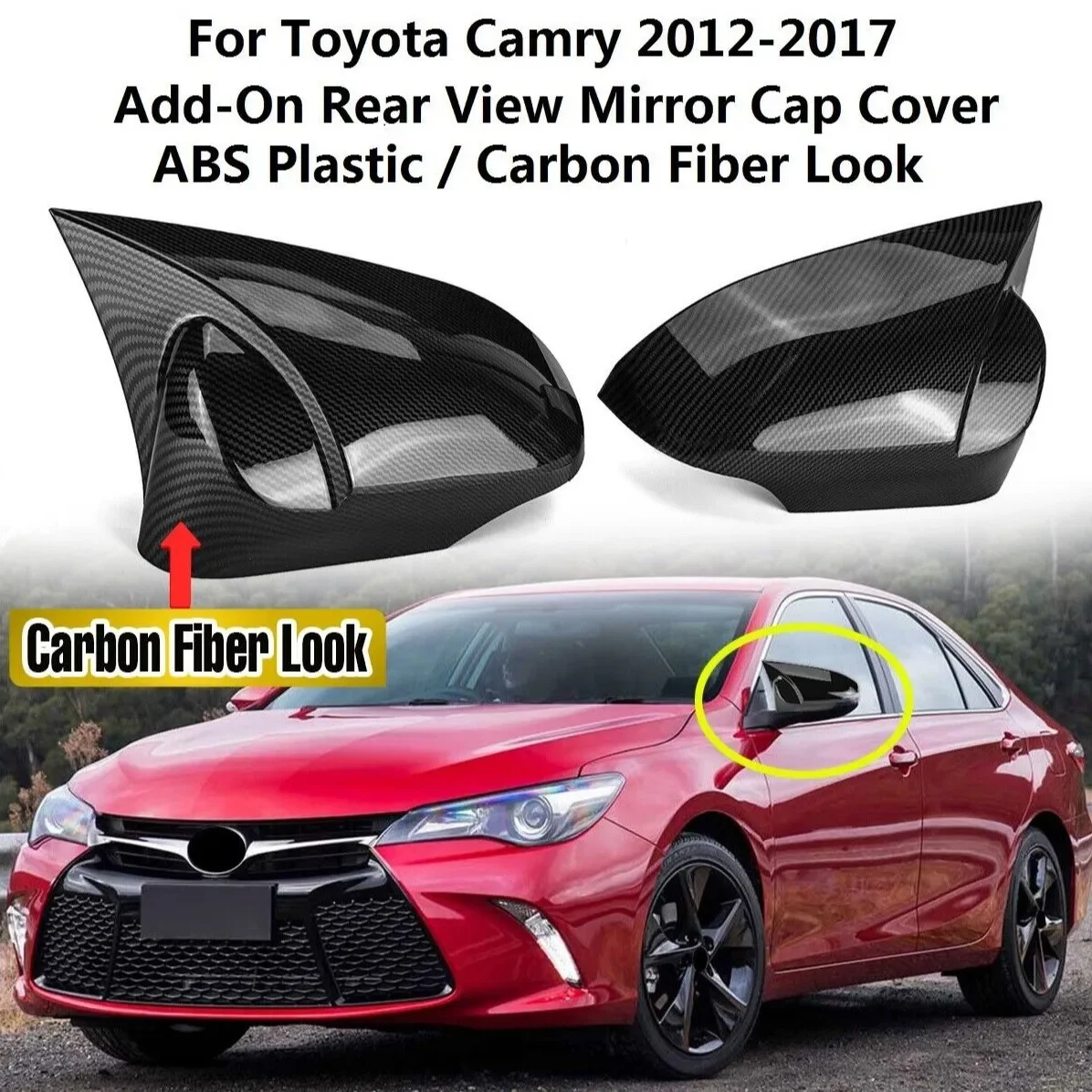 For Toyota Camry 2012-2017 Rear View Mirror Cap Cover Direct Add-On Carbon Black Car Accessories Side Rearview Mirror Cover Caps