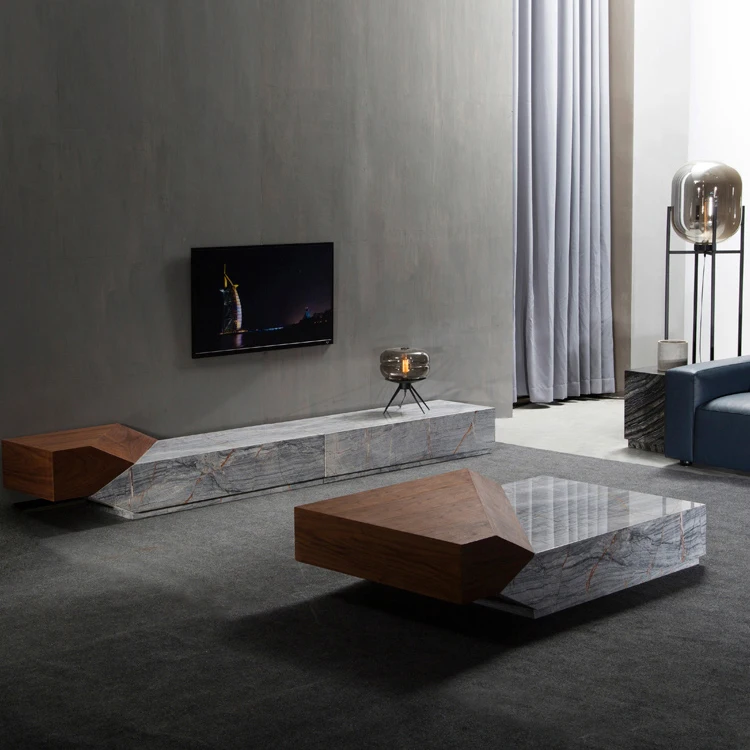 2021 New Arrival Natural Marble TV Stand and Coffee Table Set Living Room Modern Center Coffee Table
