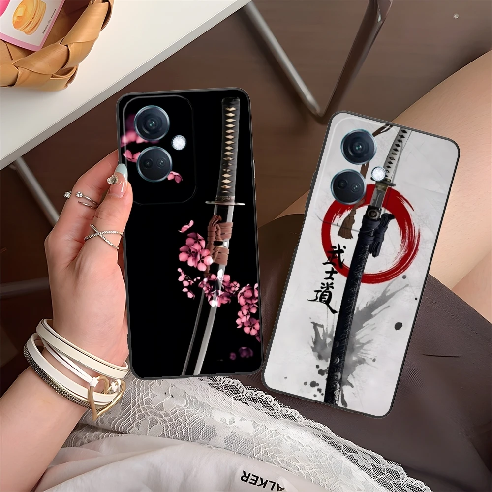 Katana Samurai Ronin Mobile Cell Phone Case for OPPO Find X5 X3 X2 A93 Reno 8 7 Pro A74 A72 A53 Black Soft Phone Cover Shell