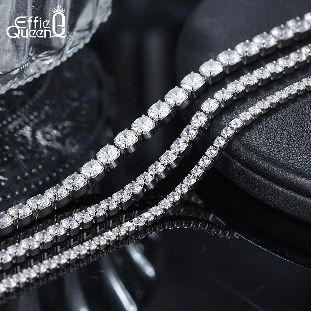 EFFIE QUEEN S925 Silver 2mm/3mm/4mm Tennis Bracelets Shiny White Cubic Zircon Exquisite for Women Men Jewelry Fashion Gift SB91