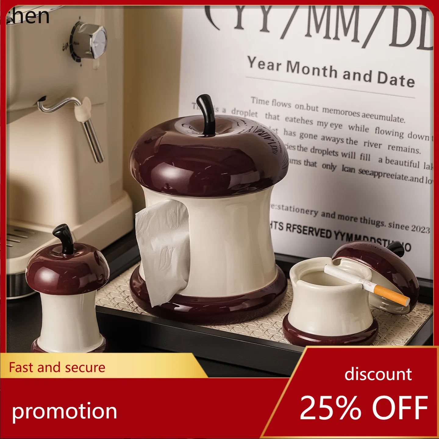 Zml ceramic tissue box - home desktop ashtray with lid, dustproof, personalized toothpick holder