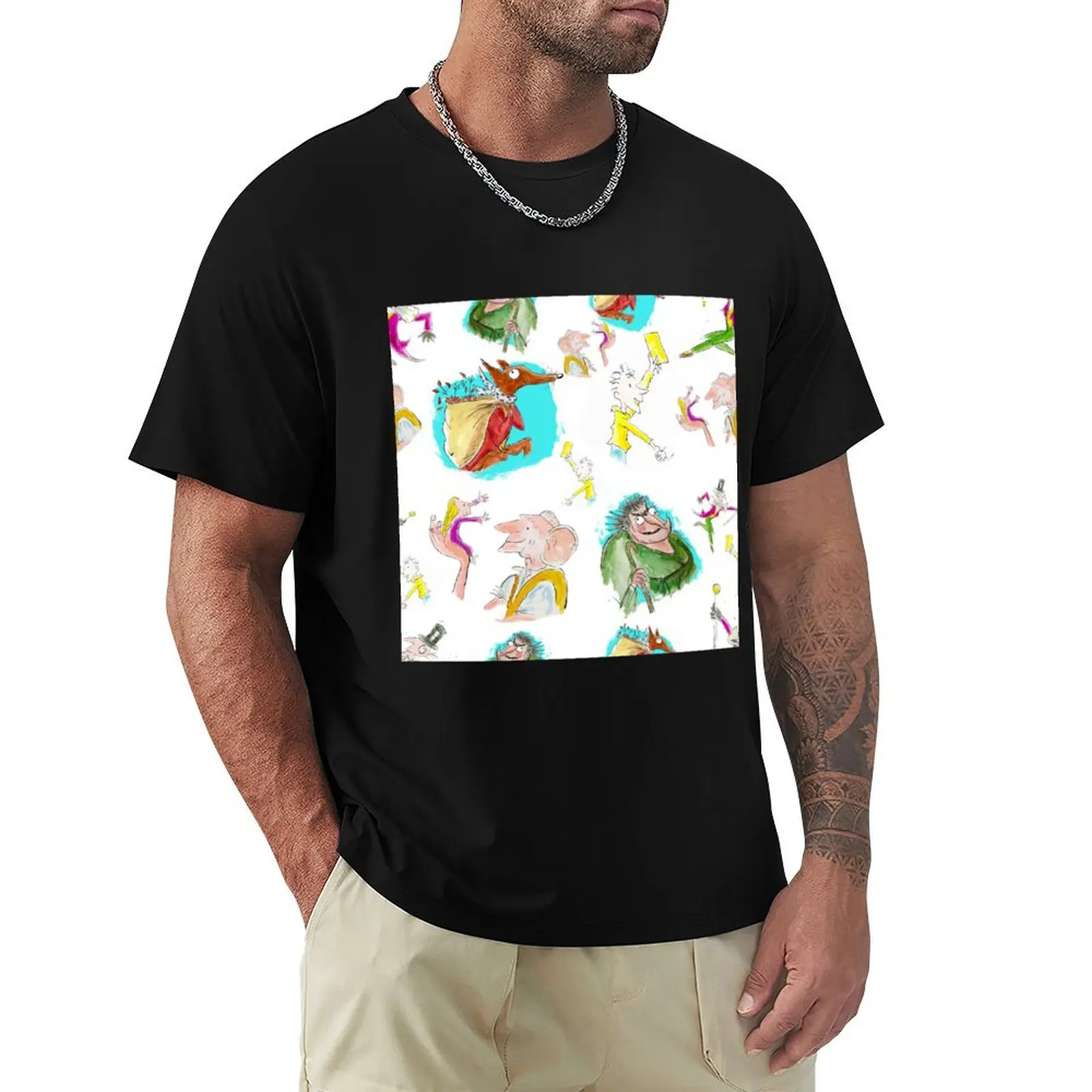 

Футболка с узорами персонажей Роальда Даля, корейская мода, роскошные мужские мужские футболки с рисунком в стиле хип-хоп