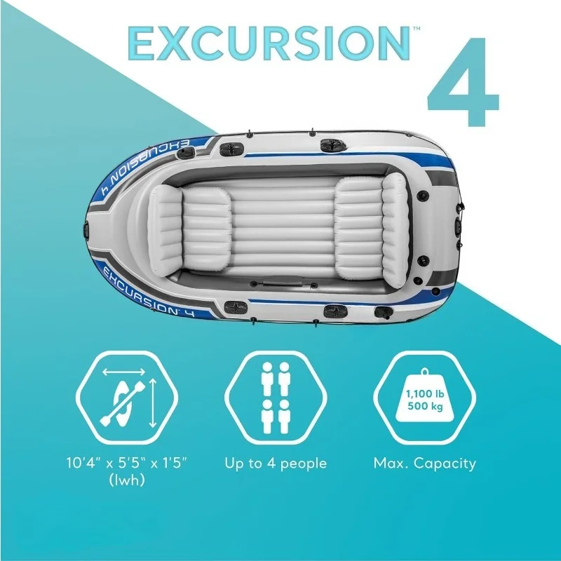 Excursion Inflatable Boat Series: Includes Deluxe 54in Boat Oars and High-Output Pump – SuperTough PVC – Adjustable Seats image 2