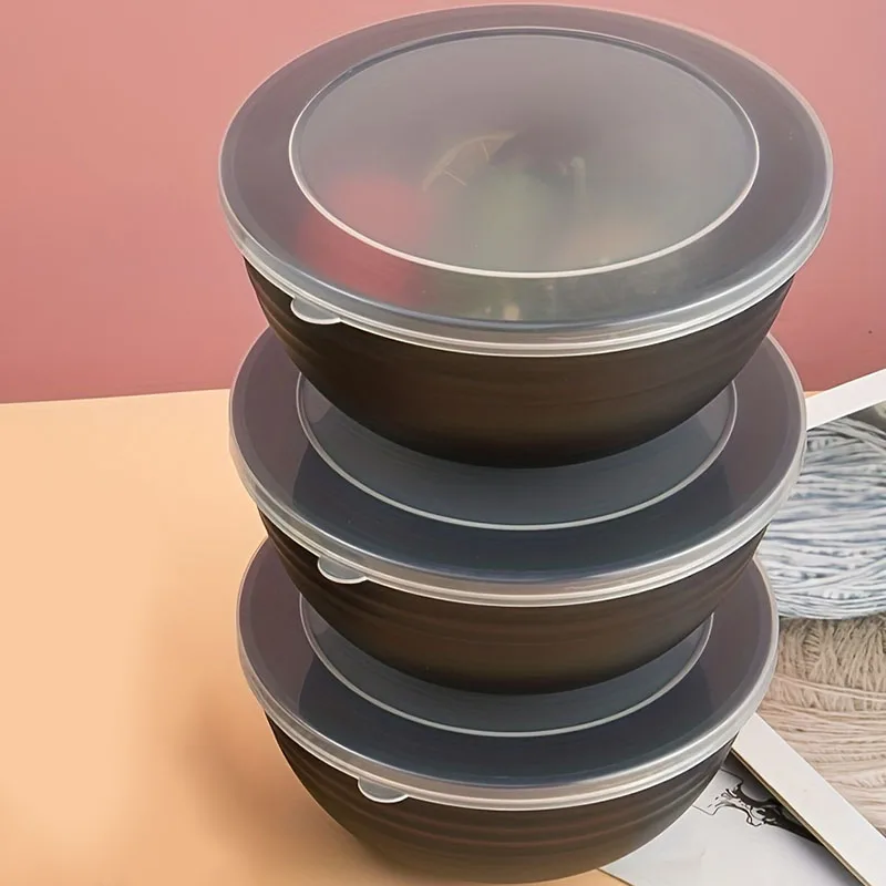 2/4pcs Black Plastic Bowl Set with Lid - For Soup, Oatmeal, etc. Ideal for camping, college dorms, family gatherings!