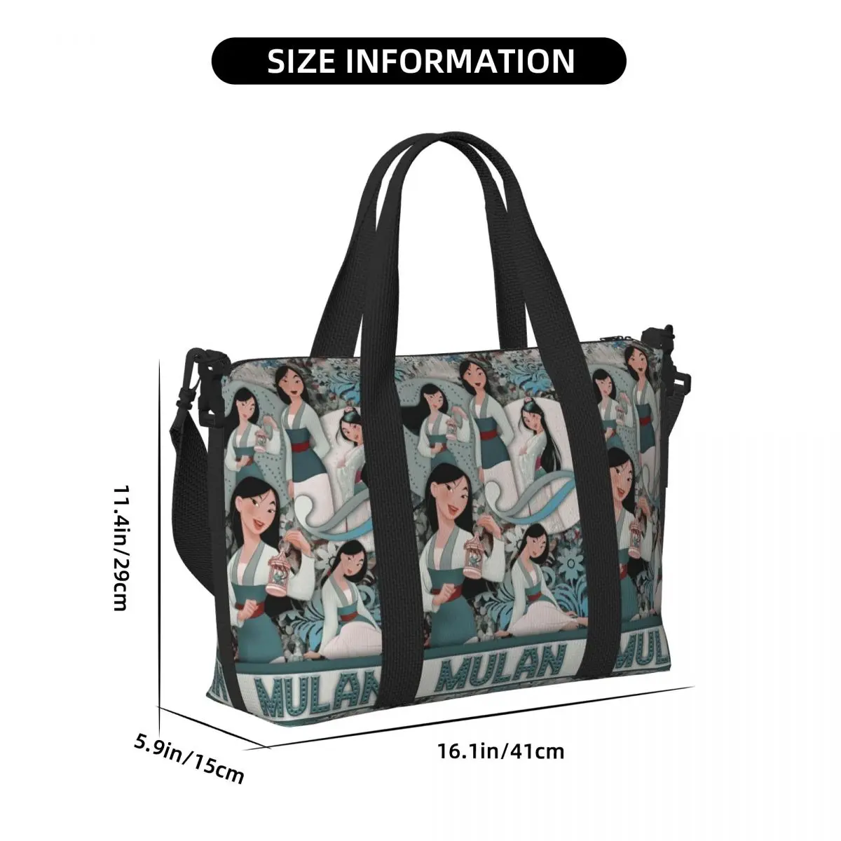 Custom Mulan Princess Beach Tote Bag Women Big Compartment Gym Beach Travel Bags