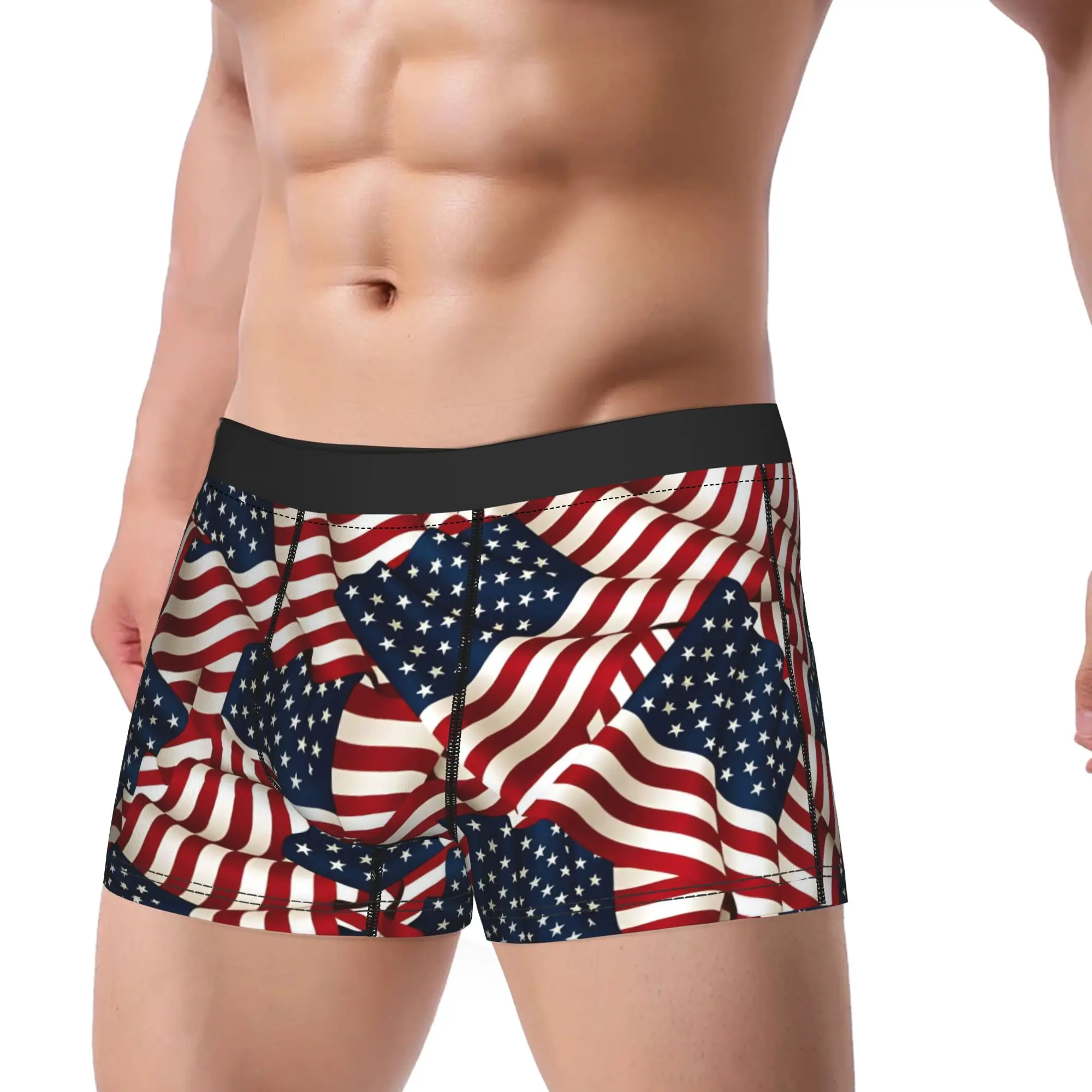 Patriotism American Flag Boxer Brief  Underwear Hot Sale Man Funny Trunk Pattern Large Size Underpants