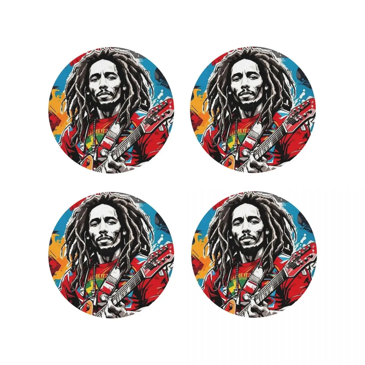 Bob Marley Reggae Coasters Kitchen Placemats Non-slip Insulation Cup Coffee Mats For Decor Home Tableware Pads Set of 4
